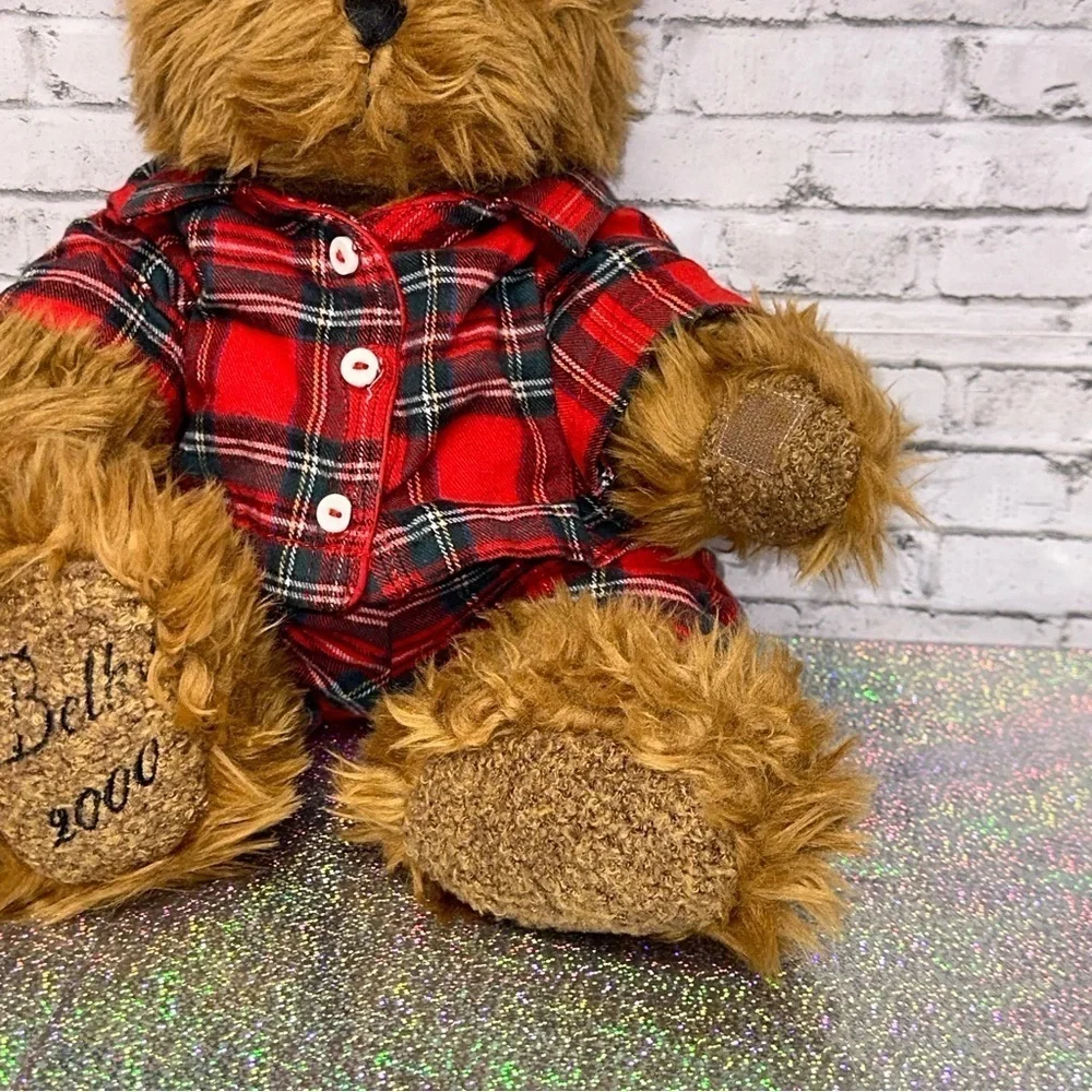Belkie 2000 Teddy Bear Plush Plaid Pajamas Festive Jointed Hands Feet Vintage
